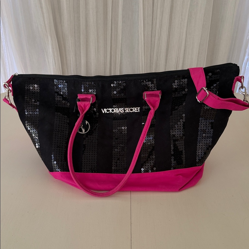 Victoria's Secret Black and Pink Sequin Tote